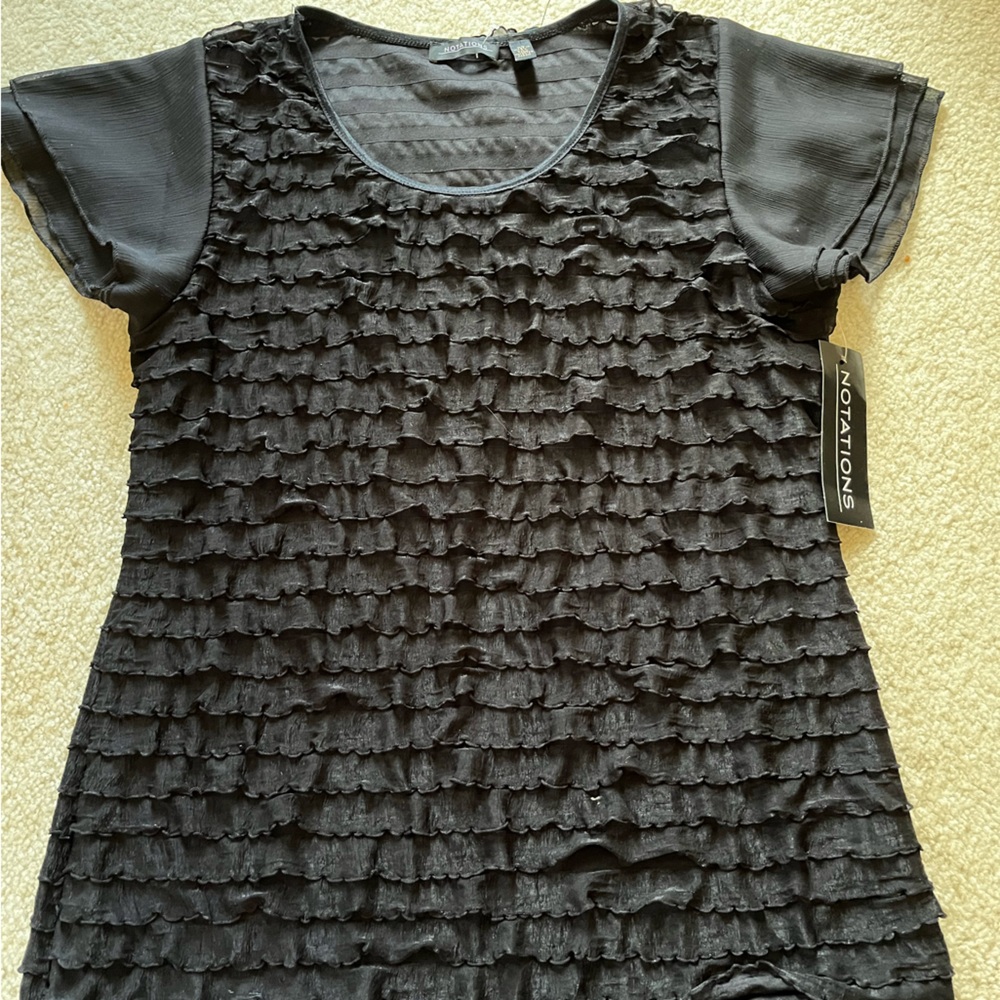 Notations Black Crinkle Texture Blouse